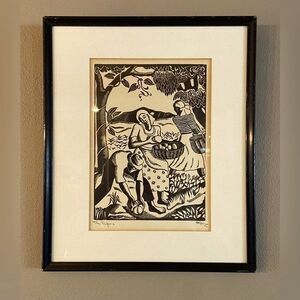 Pair of 1940s Jamaican Woodcuts by Albert Huie Titled & Signed Framed